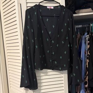 Buddy Love Black Cactus Print Women's Top
